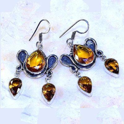 Ct 0507c boucles pendant oreilles citrine lemon gothique argent 925 bijoux achat vente