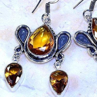 Ct 0507c boucles pendant oreilles citrine lemon gothique argent 925 bijoux achat vente