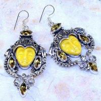 Ct 0508a boucles pendant oreilles bouddha citrine lemon gothique argent 925 bijoux achat vente