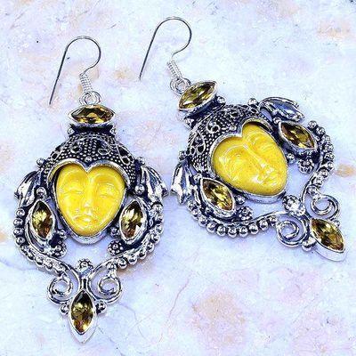 Ct 0508c boucles pendant oreilles bouddha citrine lemon gothique argent 925 bijoux achat vente