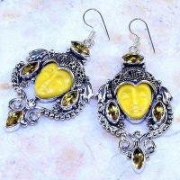 Ct 0508b boucles pendant oreilles bouddha citrine lemon gothique argent 925 bijoux achat vente