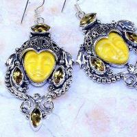 Ct 0508c boucles pendant oreilles bouddha citrine lemon gothique argent 925 bijoux achat vente