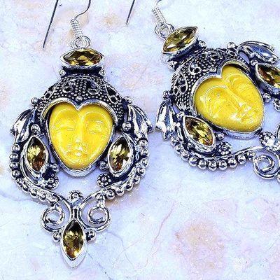 Ct 0508c boucles pendant oreilles bouddha citrine lemon gothique argent 925 bijoux achat vente