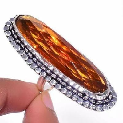 Ct 0525a bague chevaliere t57 18gr 12x48mm citrine madere argent 925 bijoux achat vente