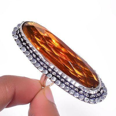 Ct 0525a bague chevaliere t57 18gr 12x48mm citrine madere argent 925 bijoux achat vente