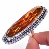 Ct 0525b bague chevaliere t57 18gr 12x48mm citrine madere argent 925 bijoux achat vente 1