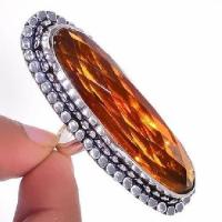 Ct 0525c bague chevaliere t57 18gr 12x48mm citrine madere argent 925 bijoux achat vente 1