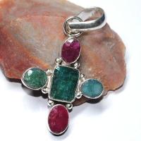 Cx 3129b croix pendentif pendant rubis emeraude 9gr achat vente bijou argent 925