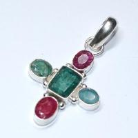 Cx 3129c croix pendentif pendant rubis emeraude 9gr achat vente bijou argent 925