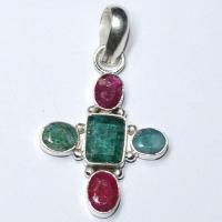 Cx 3129d croix pendentif pendant rubis emeraude 9gr achat vente bijou argent 925