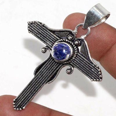 Cx 3145c croix pendentif 50x40mm 8gr lapis lazuli gothique achat vente bijou argent 925