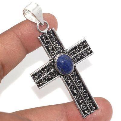 Cx 3148c croix pendentif medievale 50x35mm 9gr lapis lazuli gothique achat vente bijou argent 925