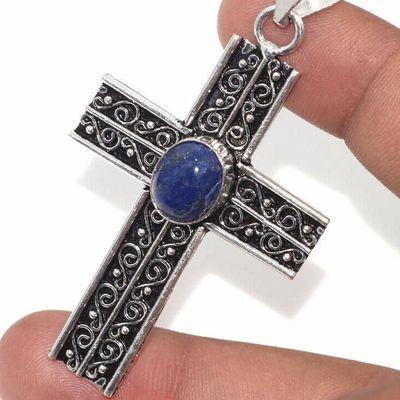 Cx 3148c croix pendentif medievale 50x35mm 9gr lapis lazuli gothique achat vente bijou argent 925