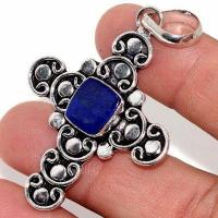 Cx 3152b croix pendentif medievale 50x40mm 7gr lapis lazuli gothique achat vente bijou argent 925