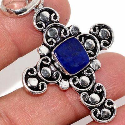 Cx 3152c croix pendentif medievale 50x40mm 7gr lapis lazuli gothique achat vente bijou argent 925