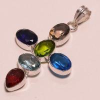 Cx 3162b pendentif argent 925 topaze quartz apatite amethyste peridot grenat