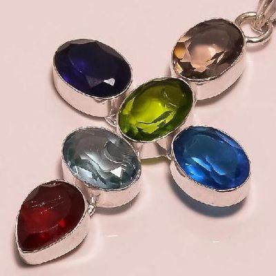 Cx 3162c pendentif argent 925 topaze quartz apatite amethyste peridot grenat