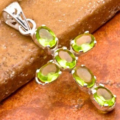 Cx 3186b croix 45mm chretienne crucifix 20x30mm peridot vert pendant pendentif argent 925
