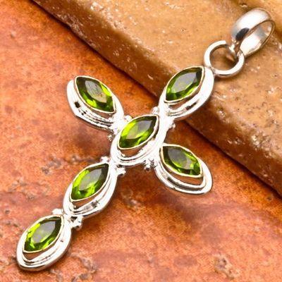 Cx 3188c croix pendentif argent 925 peridot argent 7gr 30x45mm