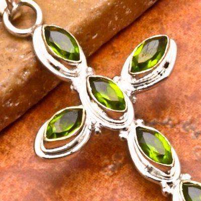 Cx 3188c croix pendentif argent 925 peridot argent 7gr 30x45mm