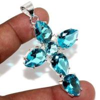 Cx 3193a croix pendentif 60x40mm 12gr aigue marine bleue gothique achat vente bijou argent 925