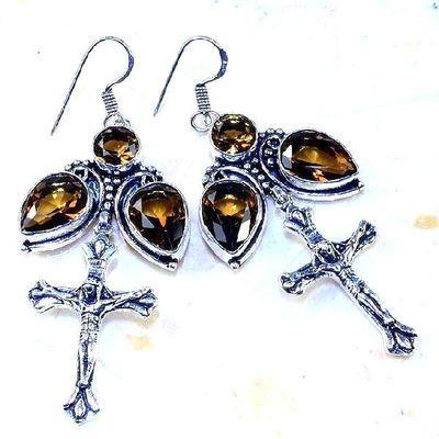 Cx 3214c boucles croix crucifix oreilles topaze blanche cristal argent 925 vente achat