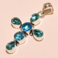 Cx 3222c croix crucifix pendentif pendant topaze bleue cristal argent 925 vente achat