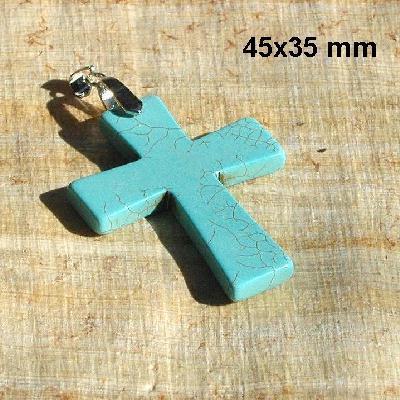 Cx 3238a croix chretienne crucifix 45x35mm blue turquoise pendant achat vente