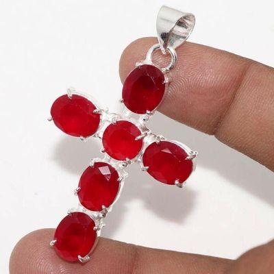 Cx 3246b croix crucifix 8gr pendentif pendant 35x45mm grenat argent 925 vente achat