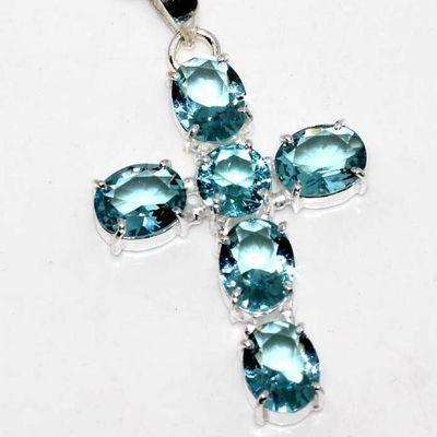 Cx 3250c croix crucifix chaine 13gr pendentif pendant 30x40mm topaze bleue argent 925