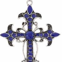 Cx 5601b croix chretienne royale fleurs de lys emaillee bleue 12gr 50x70mm