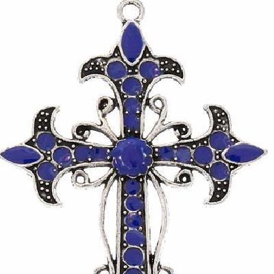 Cx 5601a croix chretienne royale fleurs de lys emaillee bleue 12gr 50x70mm