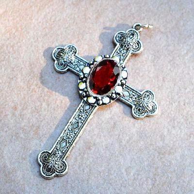 Cx 5607a pendentif croix chretienne grenat 14gr crucifix achat vente bijou argent 3