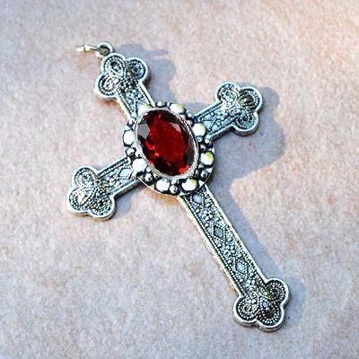 Cx 5607b pendentif croix chretienne grenat 14gr crucifix achat vente bijou argent 3