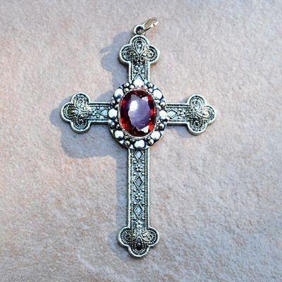 Cx 5607a pendentif croix chretienne grenat 14gr crucifix achat vente bijou argent 3 