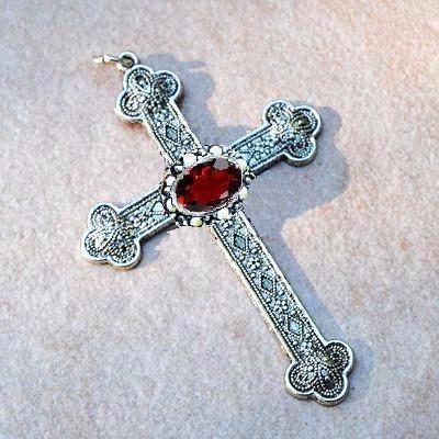 Cx 5608b pendentif croix chretienne grenat 14gr crucifix achat vente bijou argent 3 
