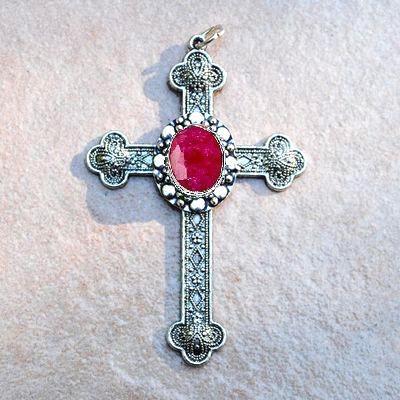 Cx 5609b pendentif croix chretienne rubis 14gr crucifix achat vente bijou argent