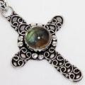 Cx 5610c pendentif croix pendant labradorite pierre taillee 12mm gemme argent 925 bijoux