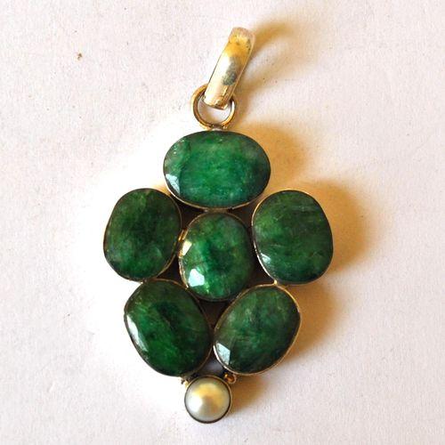 Em 0108 pendant pendentif emeraude 60x30mm 14gr argent 925 4