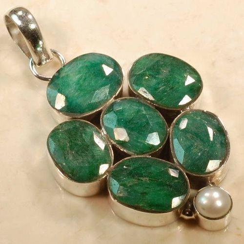 Em 0108 pendant pendentif emeraude 60x30mm 14gr argent 925 5