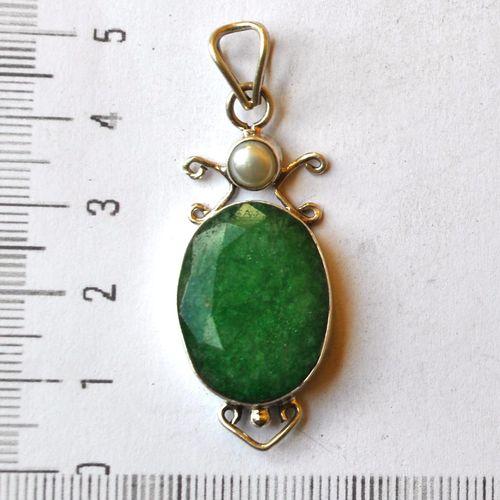 Em 0112 pendant pendentif emeraude perle 18x22mm 8gr argent 925 1