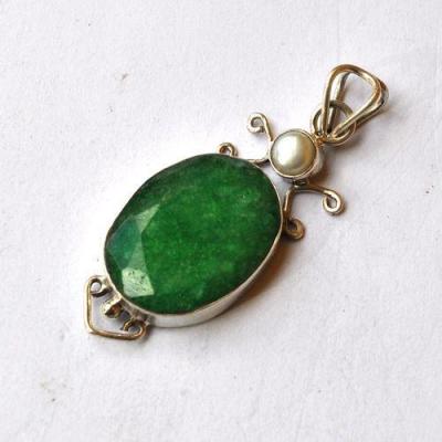 Em 0112 pendant pendentif emeraude perle 18x22mm 8gr argent 925 2