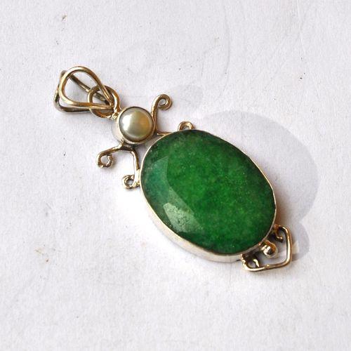 Em 0112 pendant pendentif emeraude perle 18x22mm 8gr argent 925 4