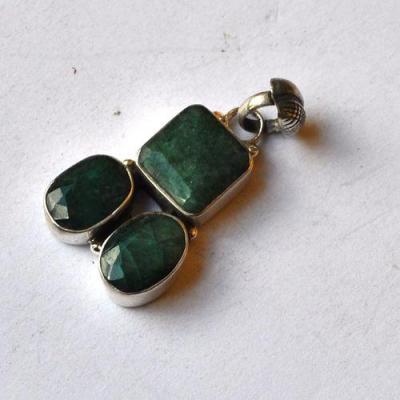 Em 0113 pendant pendentif emeraude 18x35mm 6gr argent 925 4