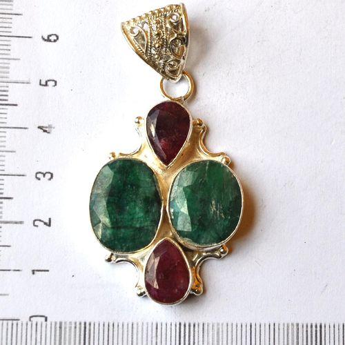 Em 0114 pendant pendentif emeraude rubis 35x65mm 20gr argent 925 1