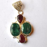 Em 0114 pendant pendentif emeraude rubis 35x65mm 20gr argent 925 2