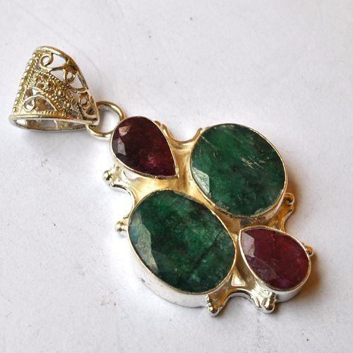 Em 0114 pendant pendentif emeraude rubis 35x65mm 20gr argent 925 3