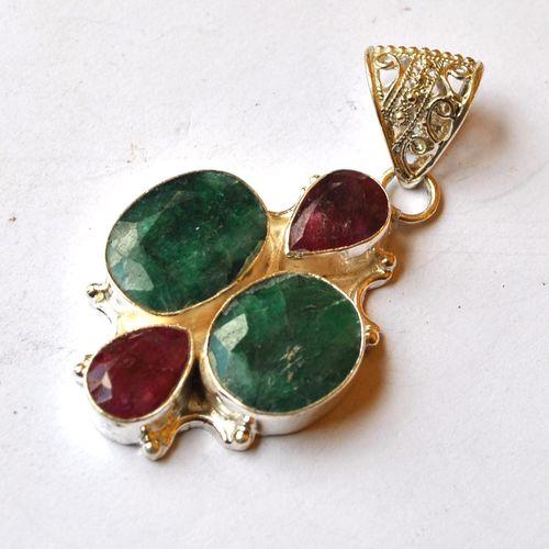 Em 0114 pendant pendentif emeraude rubis 35x65mm 20gr argent 925 4