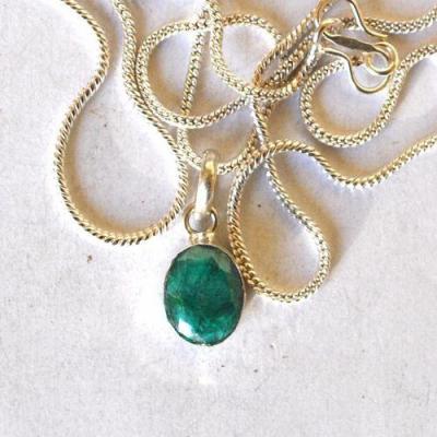 Em 0150 pendentifs pendants emeraude chaine 54cm 10x15mm argent 1
