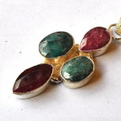 Em 0211 pendentif pendant emeraude rubis 25x65mm 15gr argent925 5 1